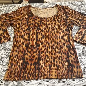 Jones New York, Leopard Print 3/4 Length Sleeve Shirt, Size S/M